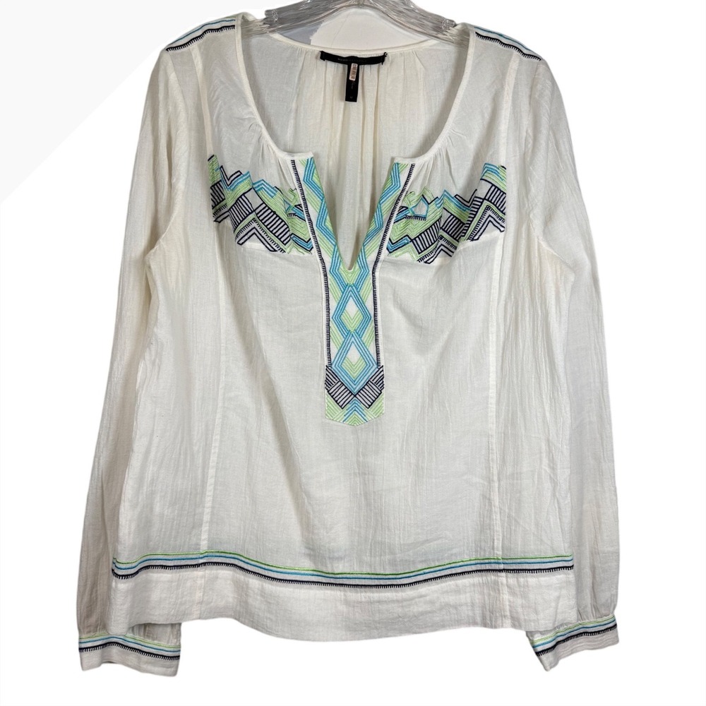 BCBGMAXAZRIA Sabina Embroidered Cotton Gauze Blouse Off White Medium EVH10582